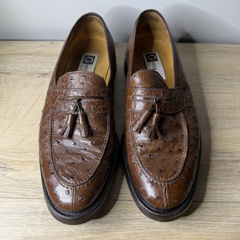 Giorgio's‎ Palm Beach Brown Ostrich Tassel Loafer Slip On Dress Shoe Men 9 M Lux